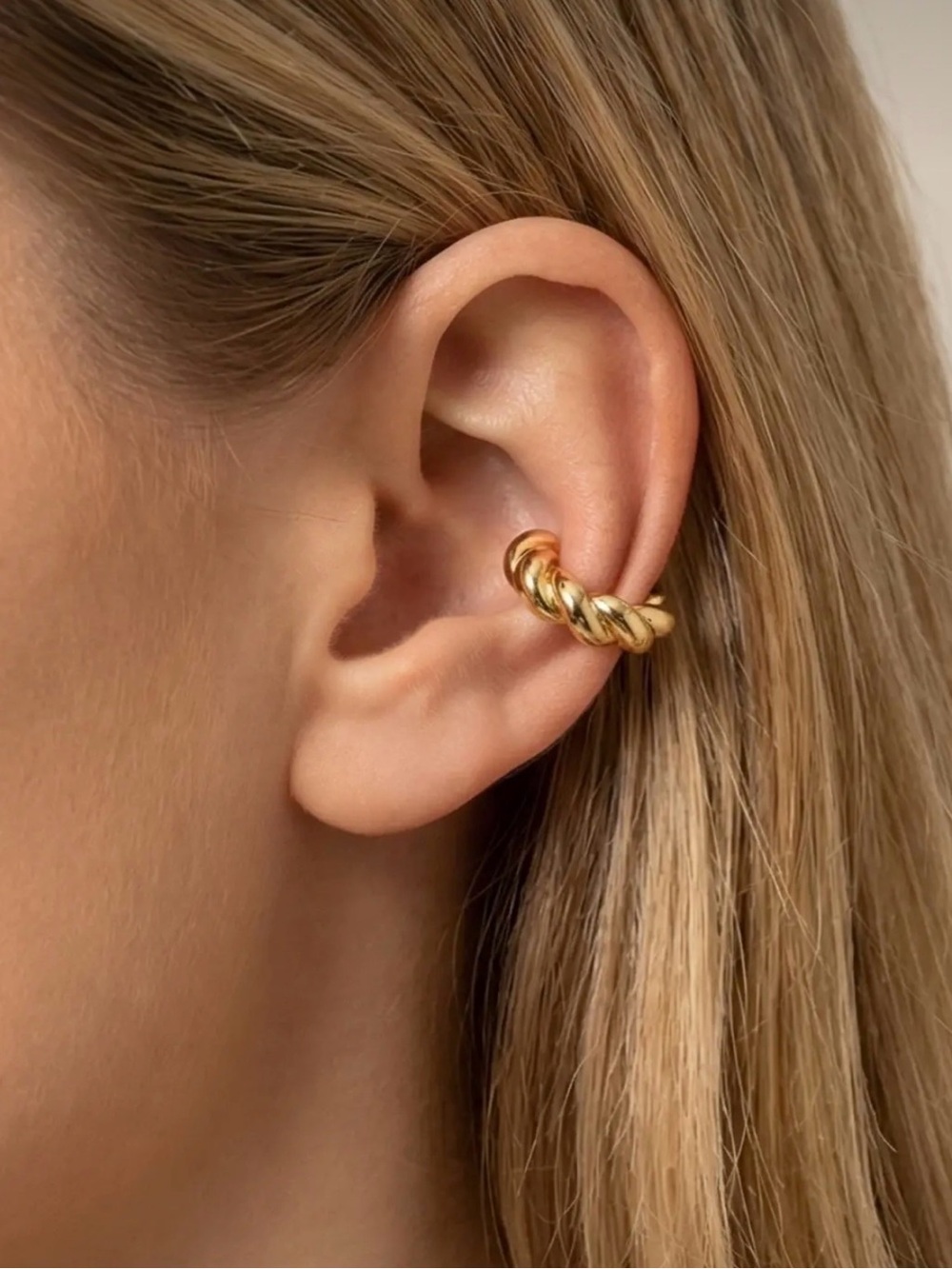 14K Gold Plated Twisted Hoop Ear Cuff | No Piercing Minimalist Jewelry